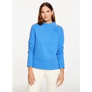 Talbots XS Blue Button Shoulder Pullover Preppy Cotton Blend Sweater